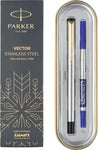PARKER Vector Stainless Steel, Gold Trim Roller Ball Pen  (Ink Color - Blue)